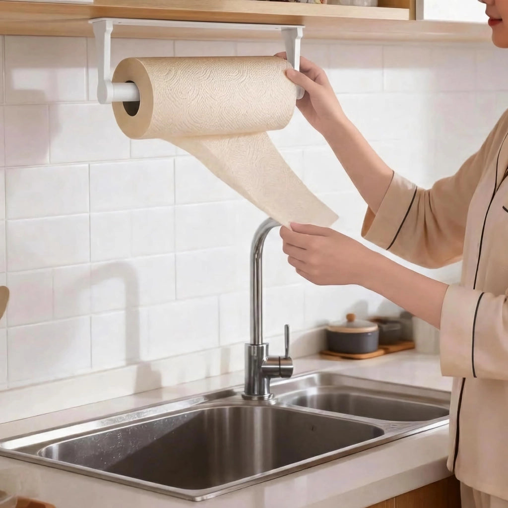 Portarotolo da cucina senza foratura, in alluminio, bianco, 32 cm