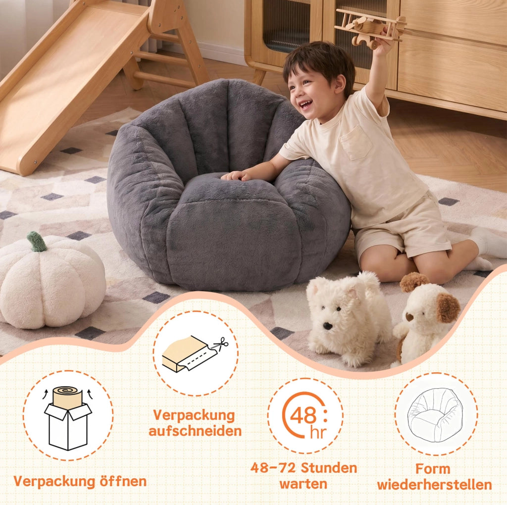 Poltrona a sacco per bambini 75x70x52 cm poliestere grigio chiaro