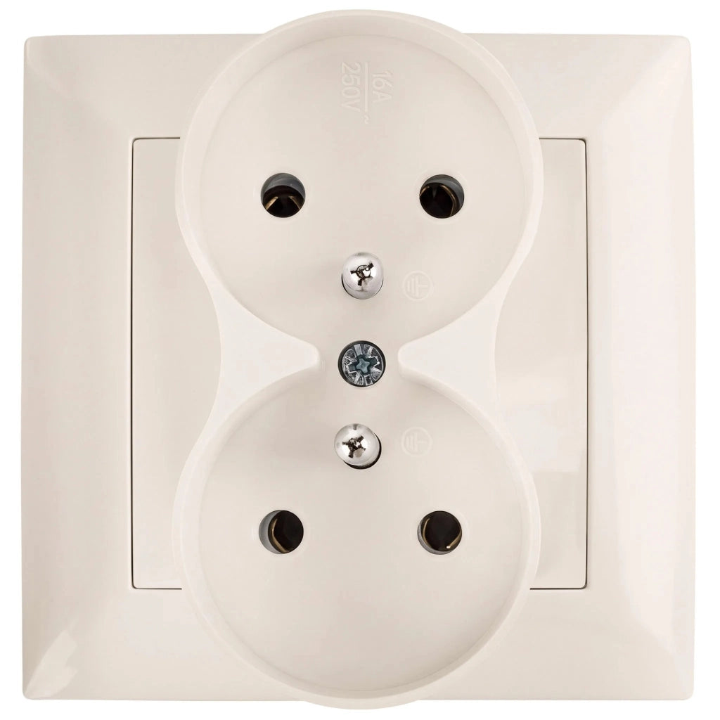 Presa Doppia Con Messa A Terra E Placca Oste Jnh002-g Beige