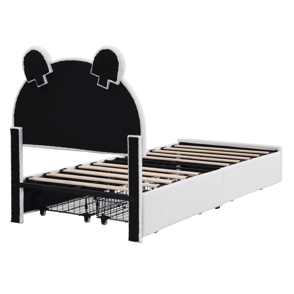 Letto singolo imbottito per bambini 90 x 200 cm beige con 4 cassetti e LED