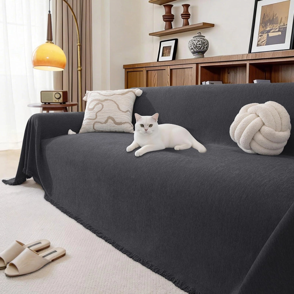 Copertura per divano da esterno in tessuto tipo "chenille", per 4 persone, colore grigio scuro, dimensioni 180x380 cm