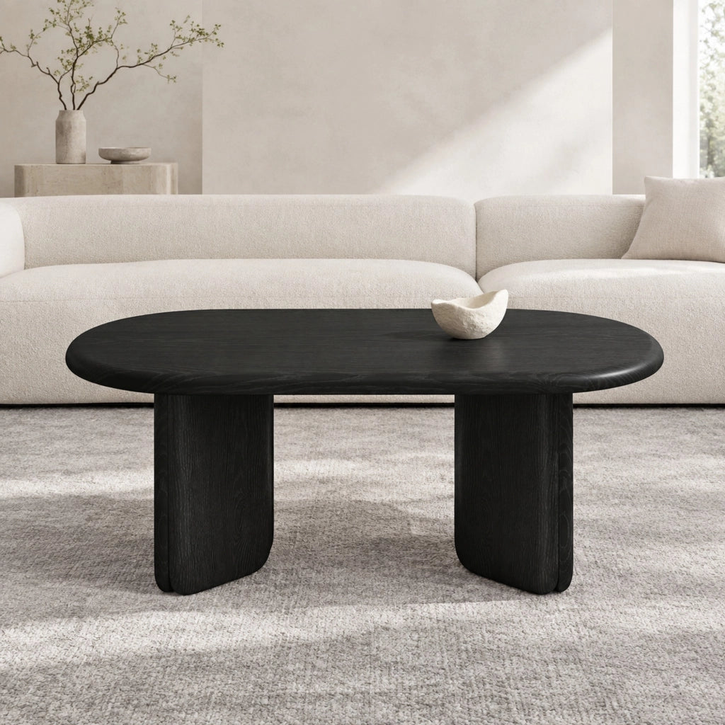 Tavolino da caffè ovale nero in MDF 99x50x40 cm