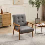 POLTRONA Lounge in pelle grigia e legno, con cuciture decorative