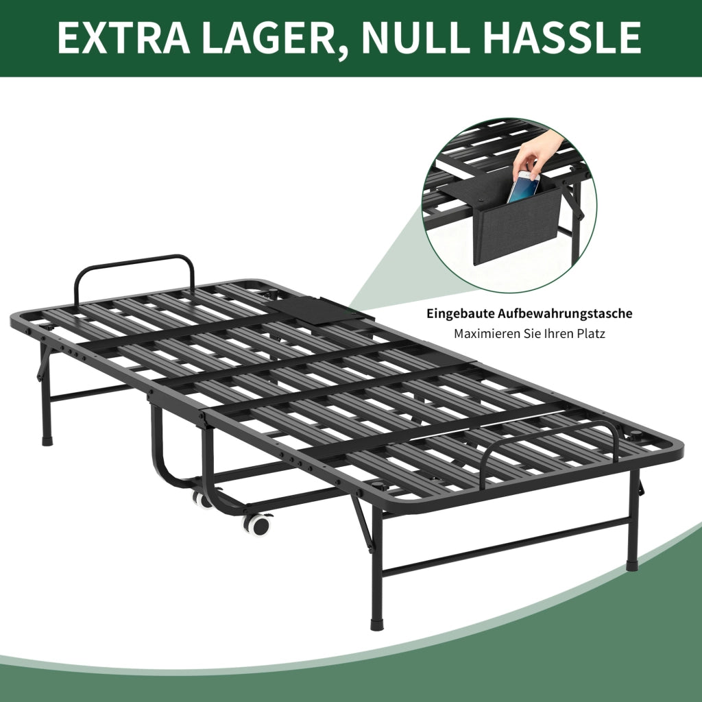 Letto pieghevole 190 × 78 cm con materasso e ruote, nero