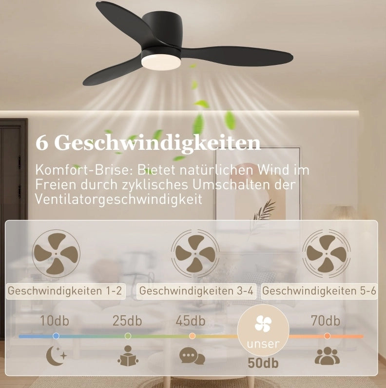 VENTILATORE da soffitto con luce LED Ø 115 cm nero in ABS con telecomando