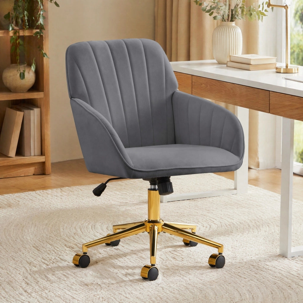 Sedia da ufficio ergonomica 62x60x97 cm in velluto grigio, regolabile per smart working
