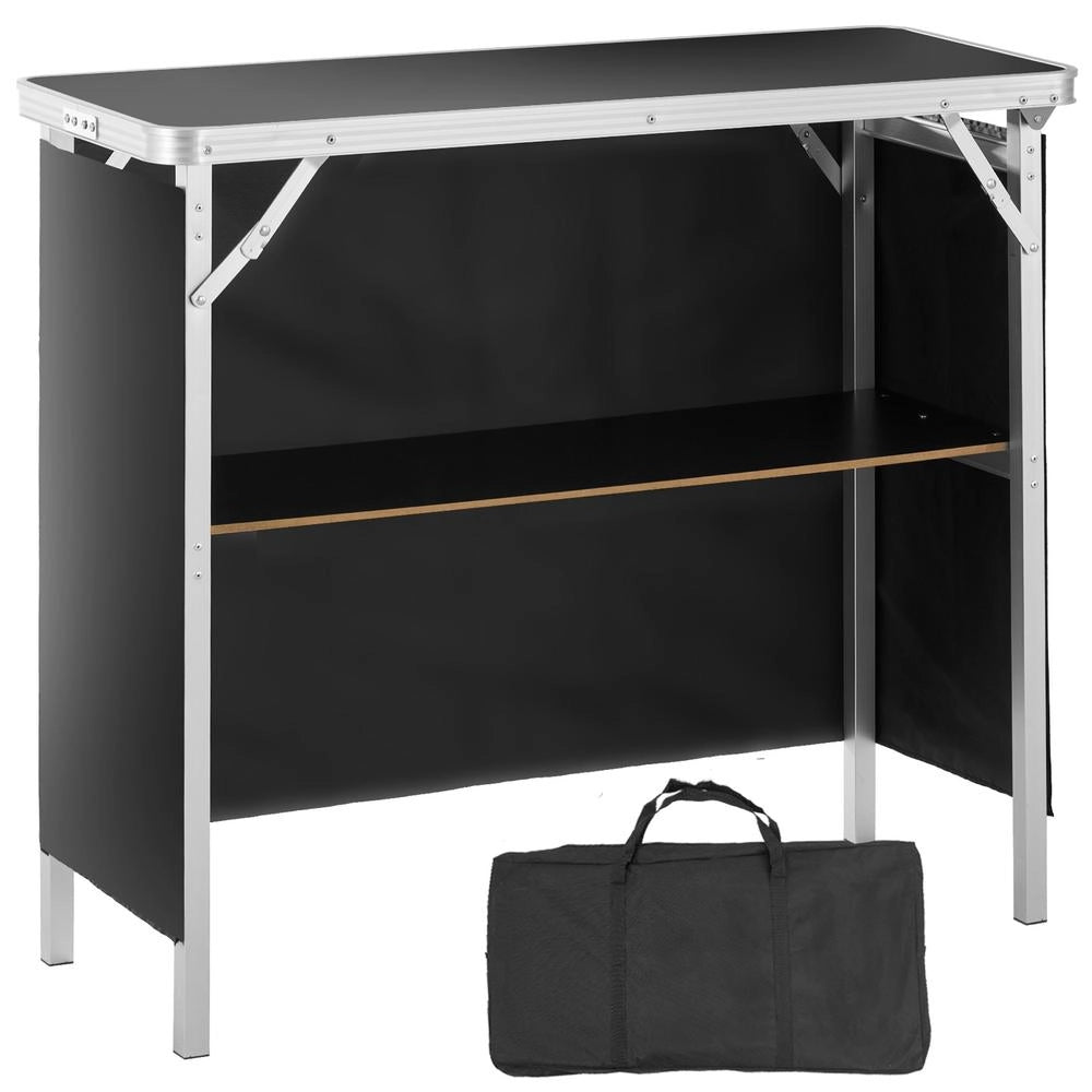 Bancone Fieristico Portatile Pieghevole con Ripiano DX9930, Tavolo Espositivo 975 x 385 x 870 mm in Alluminio e MDF, Nero