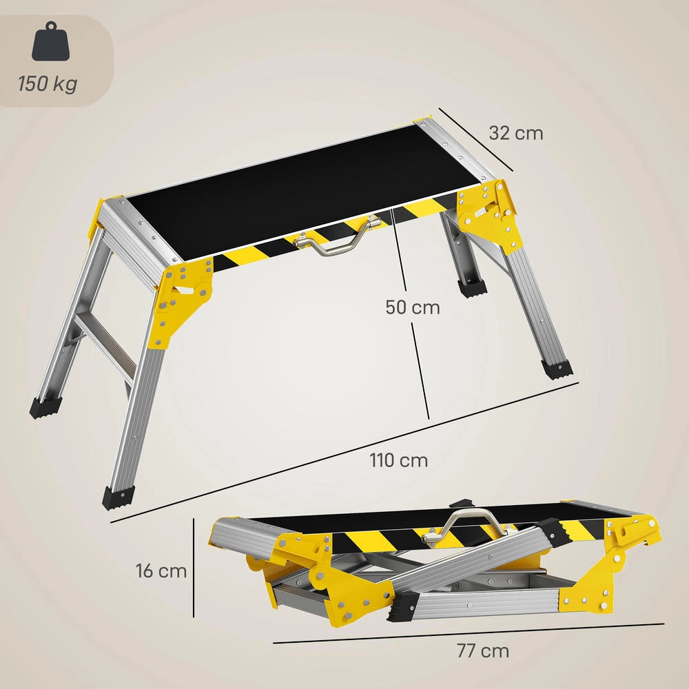 Tavolo da lavoro pieghevole in alluminio banco da lavoro portatile con maniglia e superficie antiscivolo portata 150 kg argento