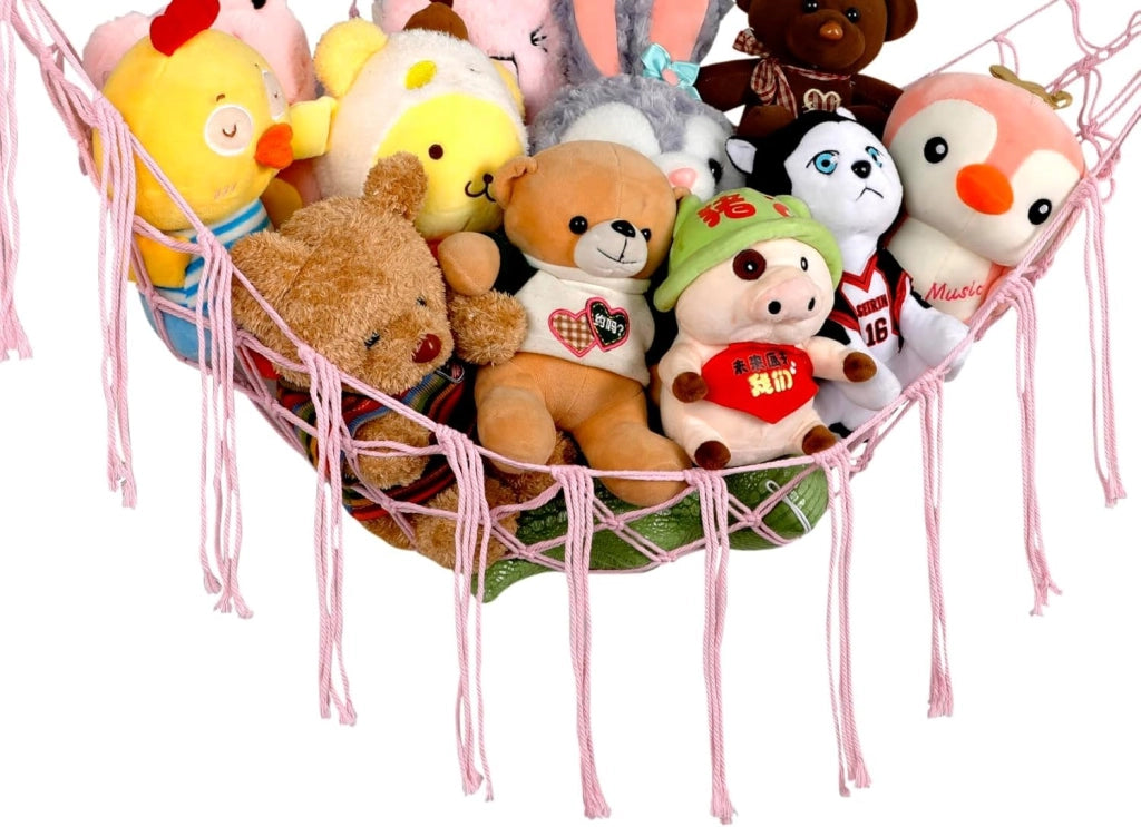 Rete porta-peluche, 2 pezzi, in macramè, rosa, 100x100x140 cm