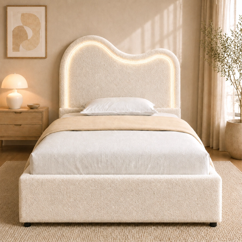 Letto singolo per bambini 90 x 200 cm con contenitore e LED, bianco
