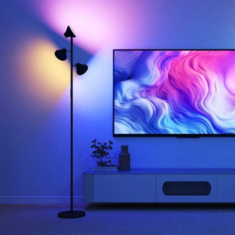Lampada da terra dimmerabile RGB con 3 teste orientabili e telecomando