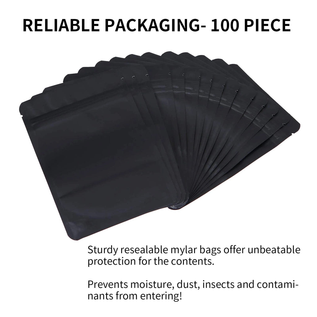 Sacchetti in Mylar, 100 pezzi, resistenti agli odori, 14 x 22 cm, colore nero