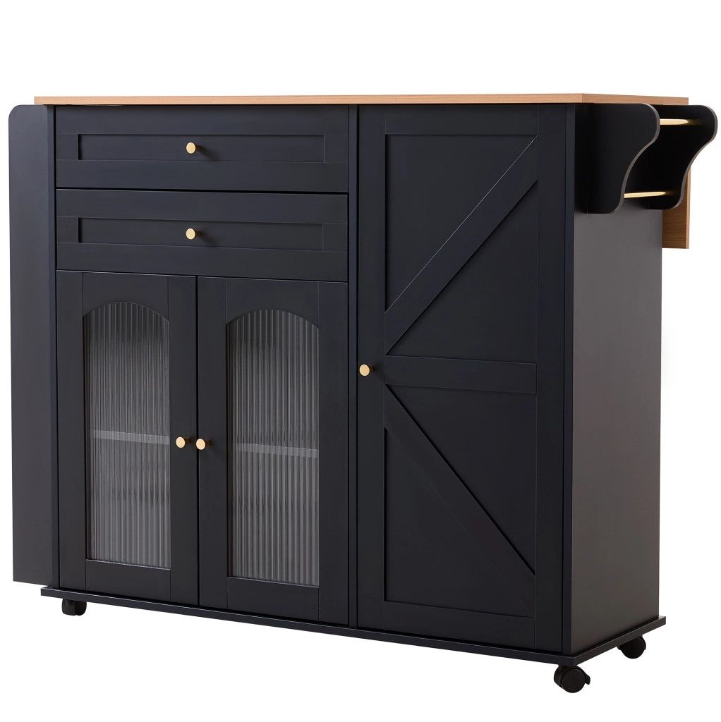 Isola cucina mobile 110 cm con piano ribaltabile, cassetti e ruote