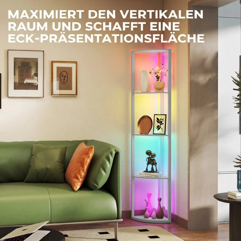 Lampada da terra angolare grigia con 5 ripiani e LED RGB