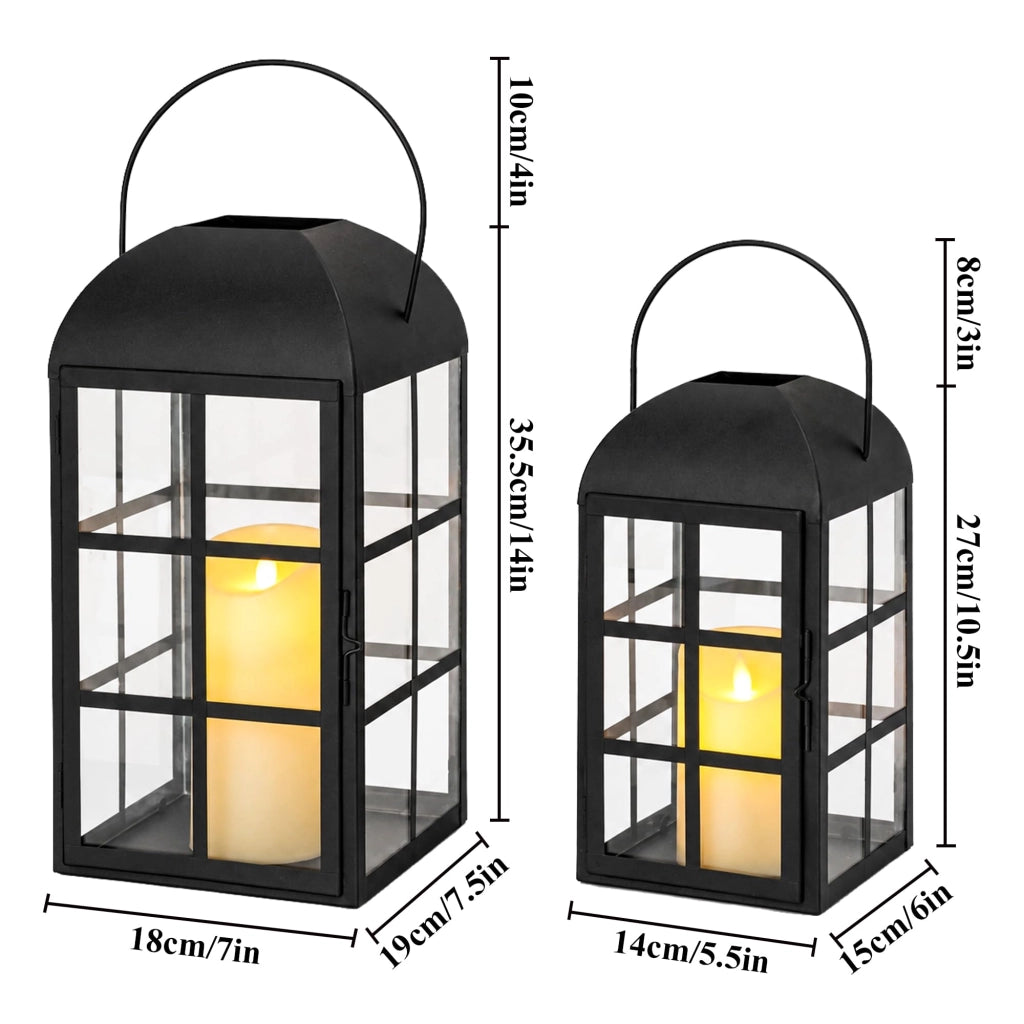 Set di 2 lanterne per candele, altezza 35 cm e 26 cm, in metallo, colore nero