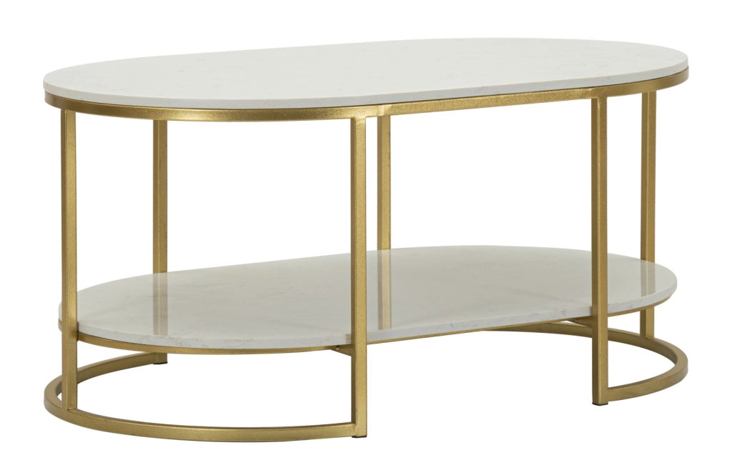 Tavolo da Caffè Izmir con Doppio Piano Effetto Marmo e Struttura Dorata - Arredo Glam per Soggiorno - 1428850000