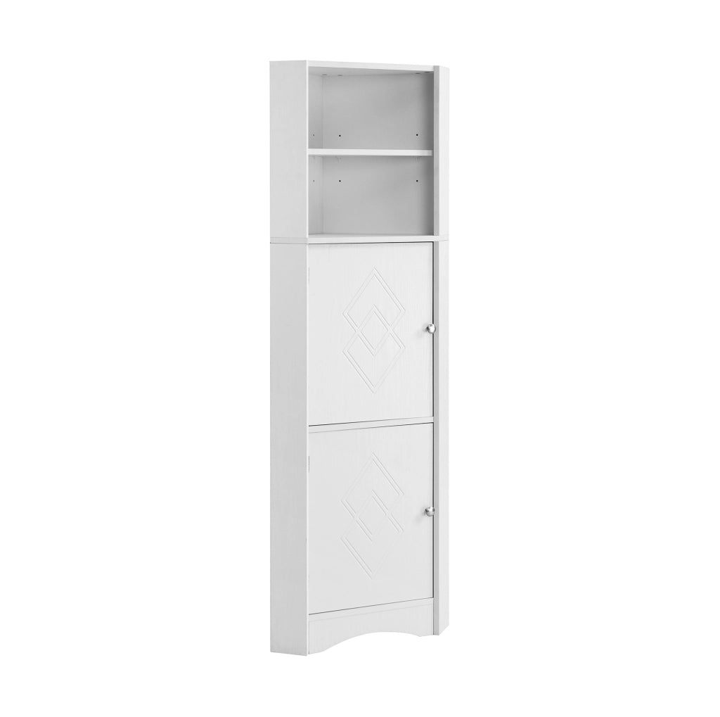 Mobile Angolare per Bagno con 2 Ripiani e Ripiano Regolabile, Bianco, 36,5 x 36,5 x 155 cm