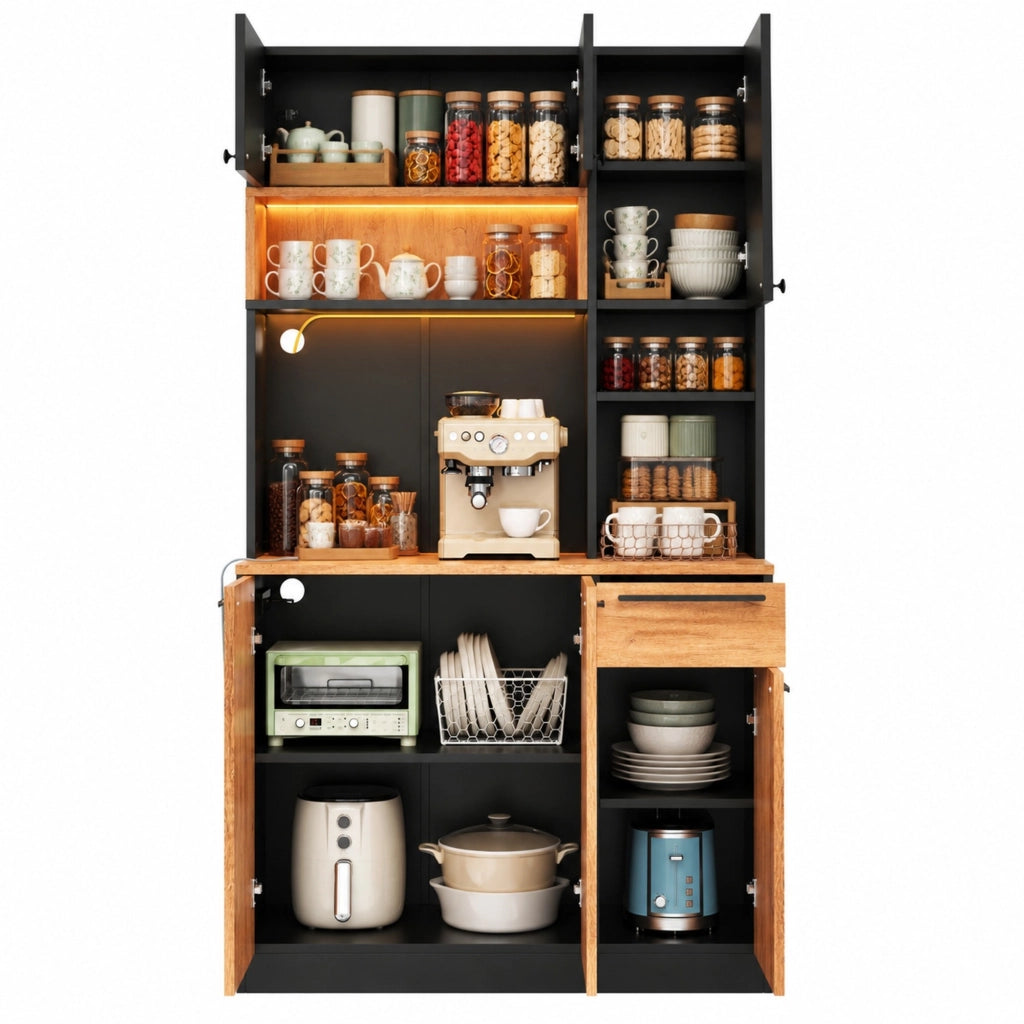 Mobile alto da cucina in MDF con LED RGB e prese, 100 × 40 × 180 cm