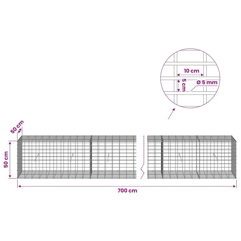 Gabione con Filo da 5 mm e Rete da 5x10 cm 700x50x50 cm 3464720
