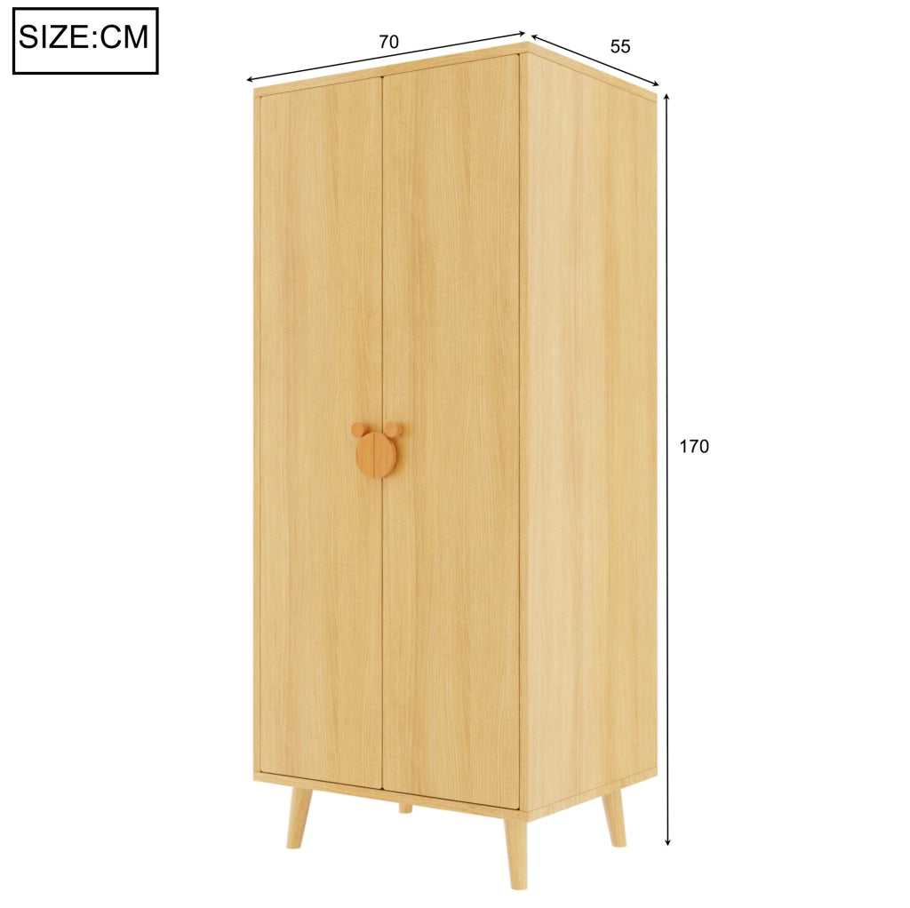 Armadio a due ante 70 x 55 x 170 cm con vano contenitore e piedini rialzati