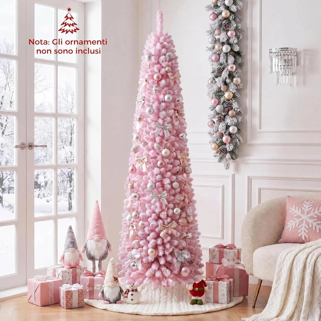 Albero Natale Slim Rosa 210cm con 190 Luci LED