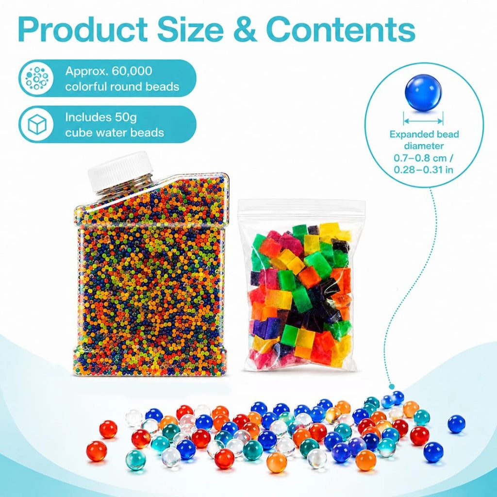 60.000 perline colorate idrogel e 50 grammi di cubetti di gelatina idrogel