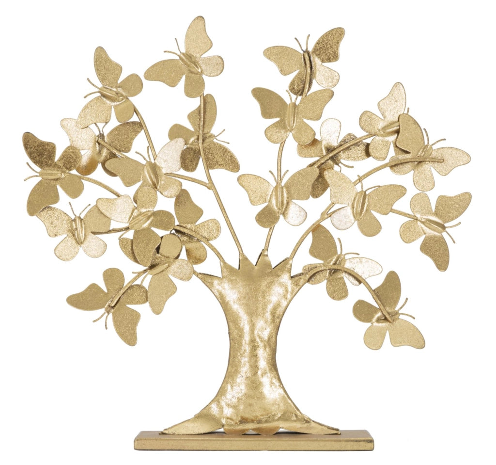 Albero della vita decorativo in metallo con farfalle dorato Farflia Oro