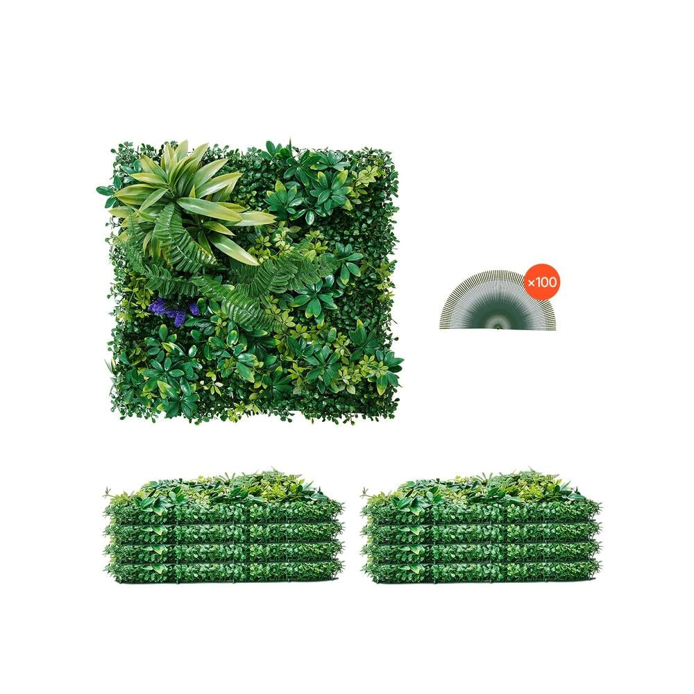 Set 8 Pezzi Pannelli Erba Artificiale Bosso 3D 500 x 500 mm in PE Verde per Parete e Giardino Resistente Facile da Montare