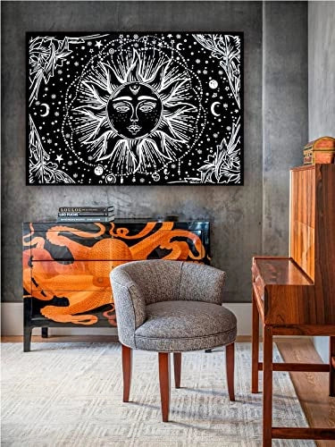 Arazzo del Tarot: Sole, Luna, Stelle – Dipinto murale mistico in cotone