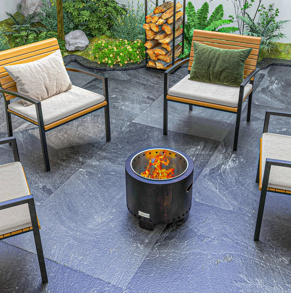 Braciere da esterno in metallo Ø 45 cm con maniglie e attizzatoio