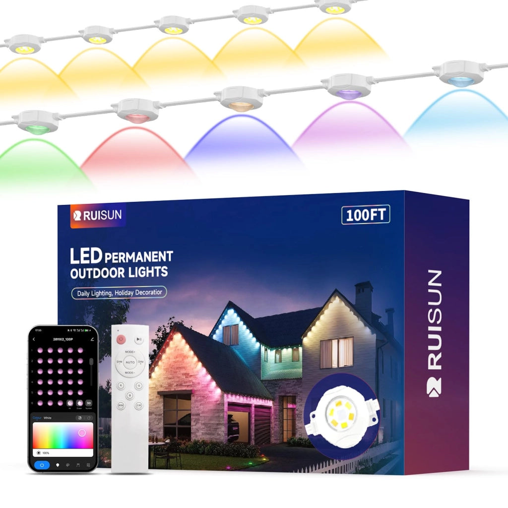 Luci per grondaie, lunghezza 30 metri, 60 LED, 15000 lumen, illuminazione esterna, colore nero