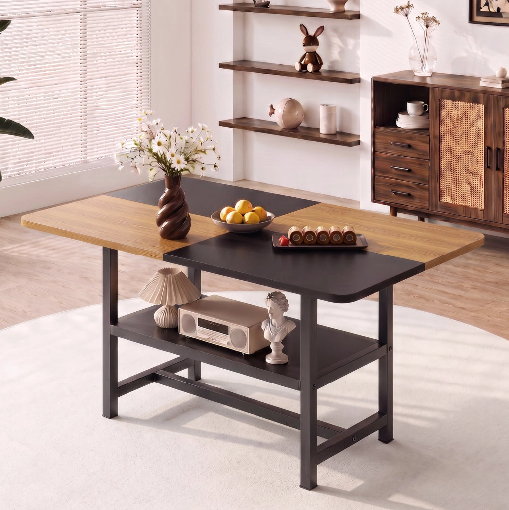 Tavolo da pranzo rettangolare 160 cm per 4-6 persone in MDF e metallo, marrone e nero