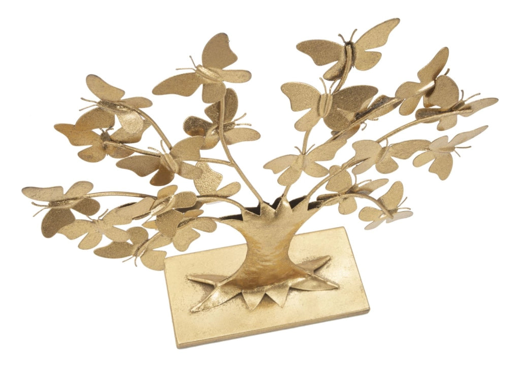 Albero della vita decorativo in metallo con farfalle dorato Farflia Oro