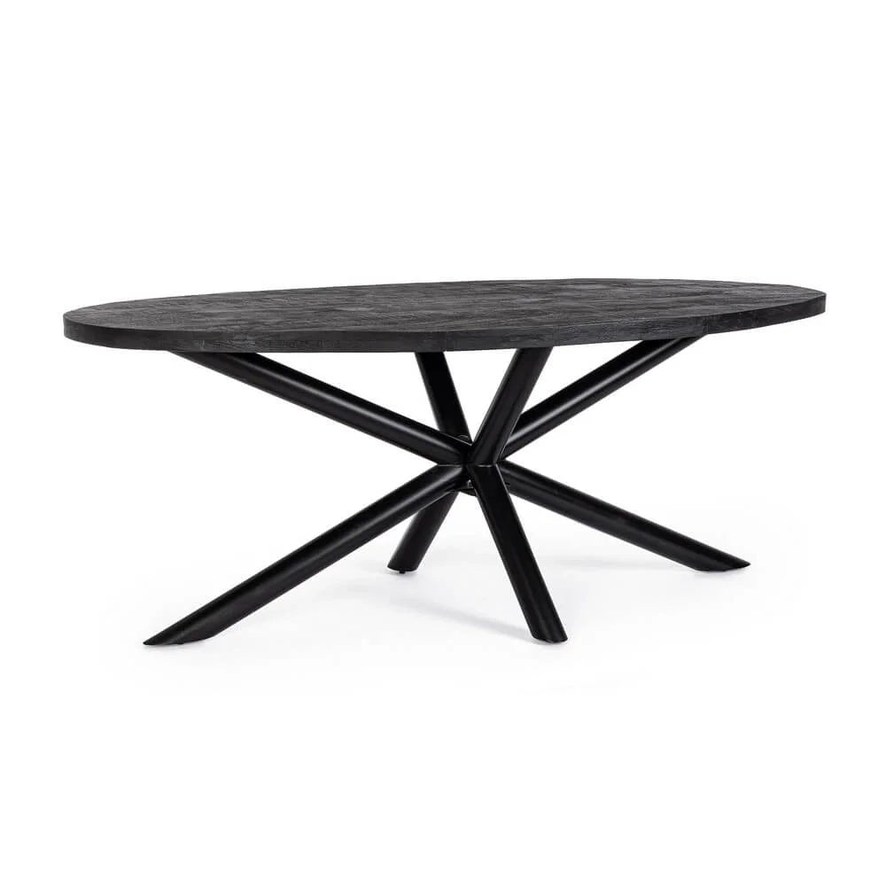Tavolo Ovale in Legno di Mango con Base a Stella in Acciaio Selene Nero
