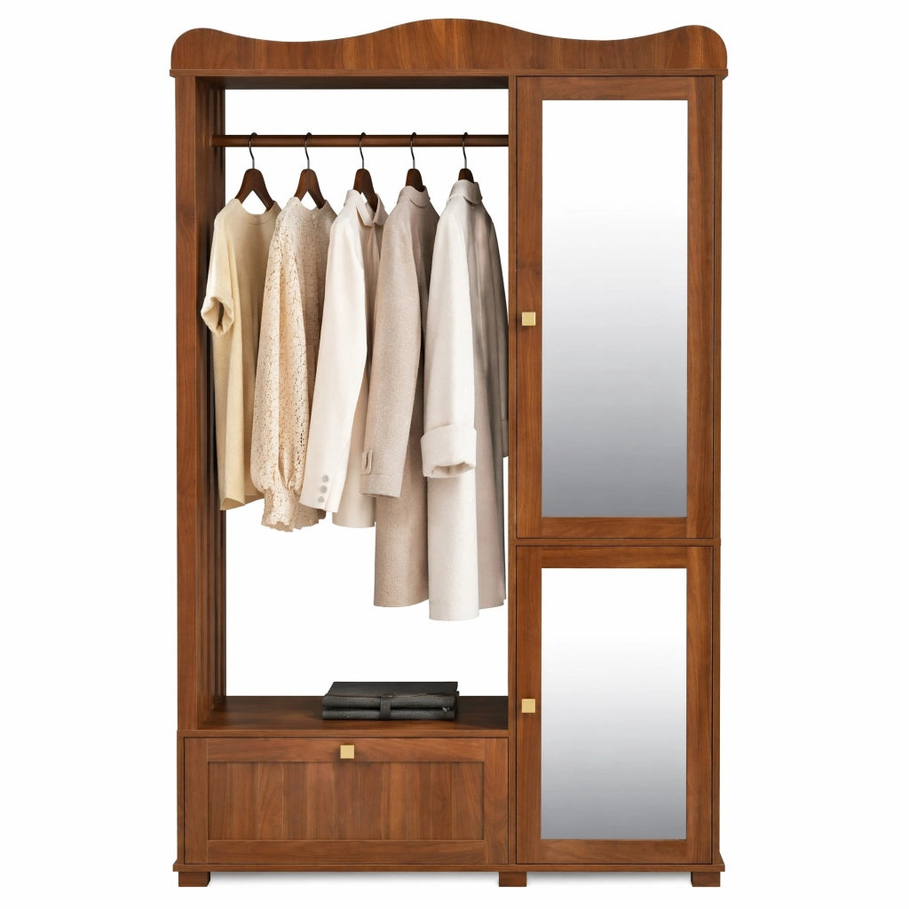 Armadio guardaroba 115;5x38;5x194;5 cm con specchio e appendiabiti in MDF noce