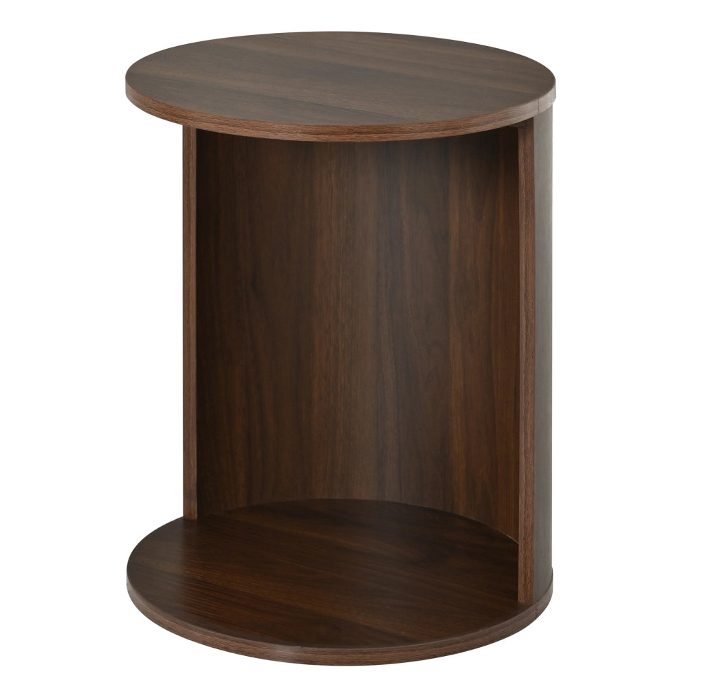 Set tavolino rotondo con pouf integrato 38x38x47;5 cm in MDF e pino; noce