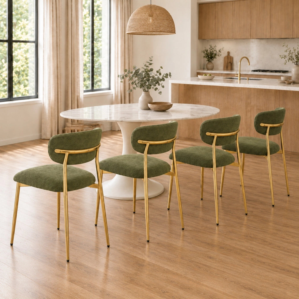Sedia da pranzo 51x50x81 cm con piedini regolabili in metallo e legno verde e oro