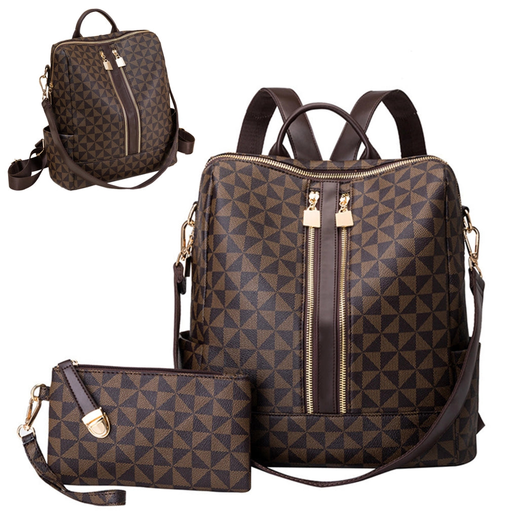 Zaino da donna in PU color caffè con borsa piccola