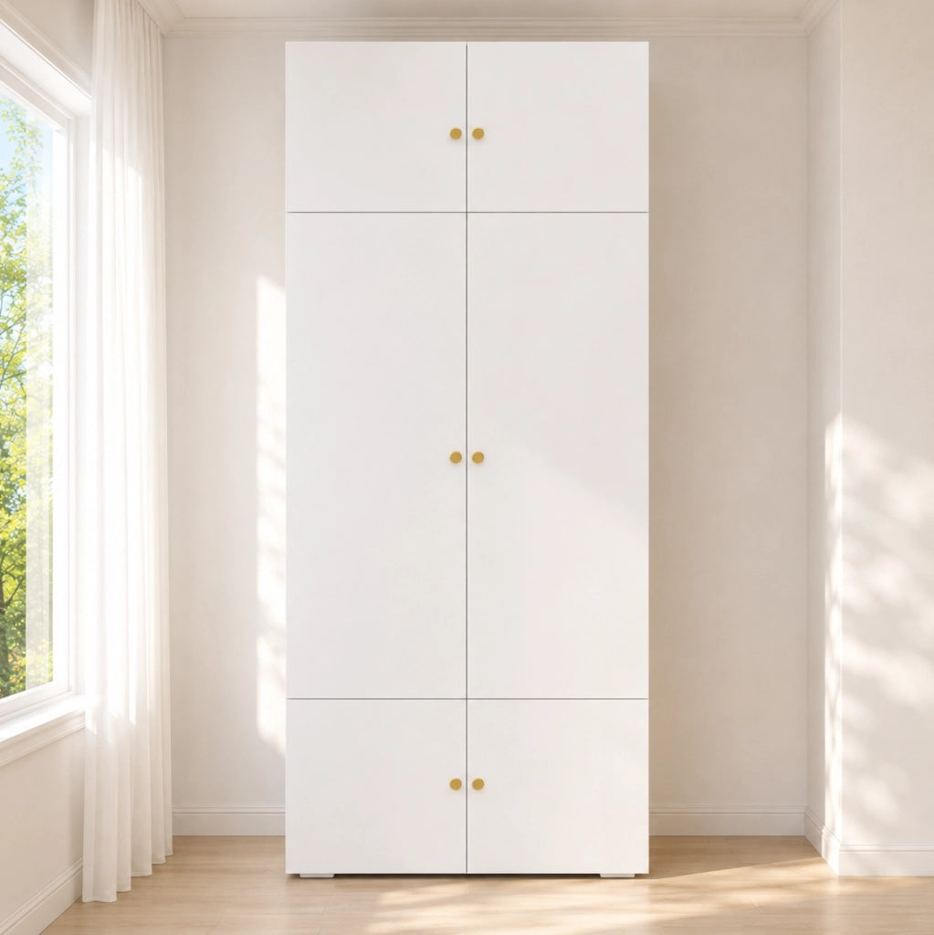 Armadio bianco a battente 90 × 50 × 200 cm con asta e 5 vani