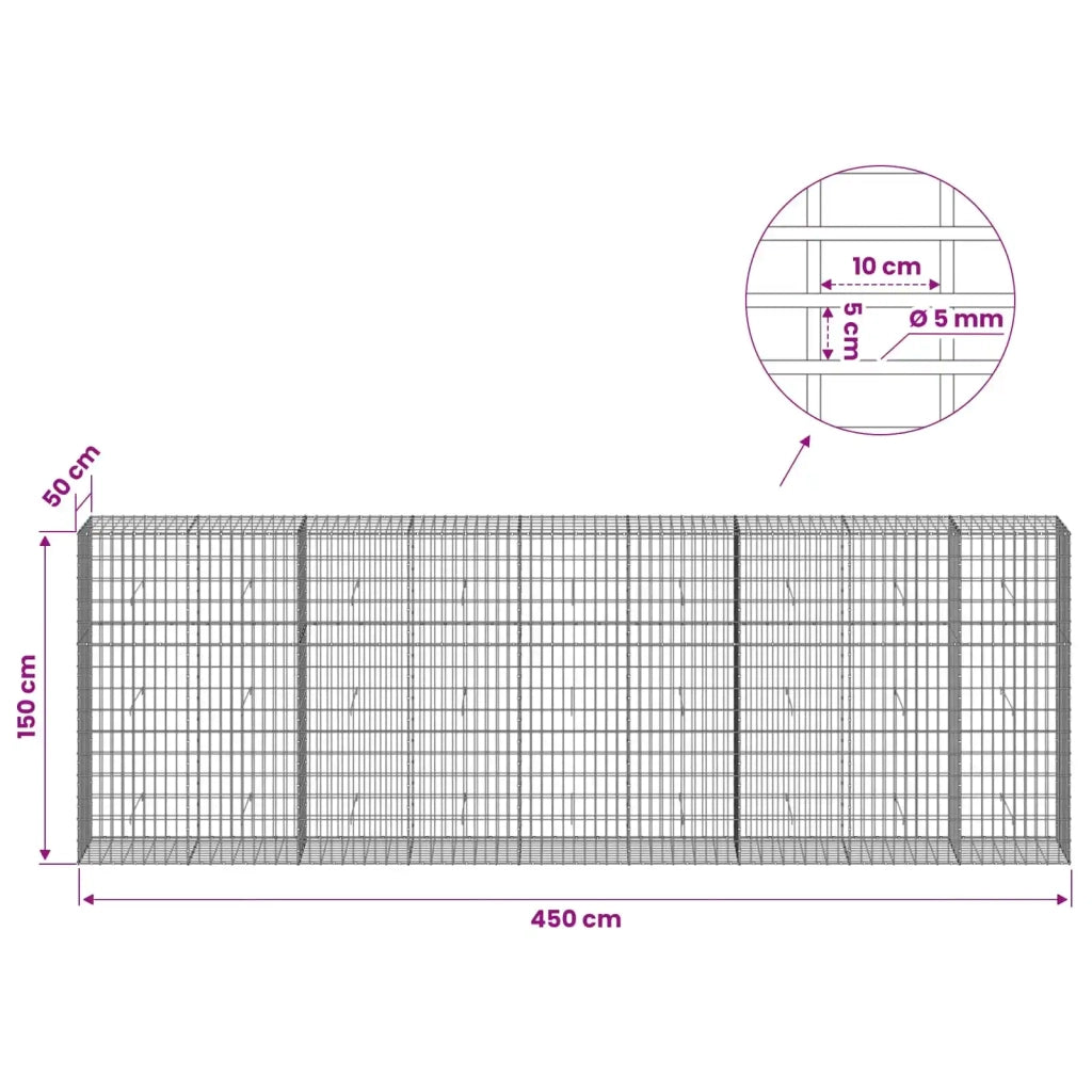 Gabione con Filo da 5 mm e Rete da 5x10 cm 450x50x150 cm 3464763