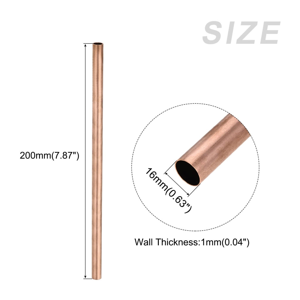 Tubo di rame, diametro 16 mm, lunghezza 200 mm, spessore della parete 1 mm, dritto
