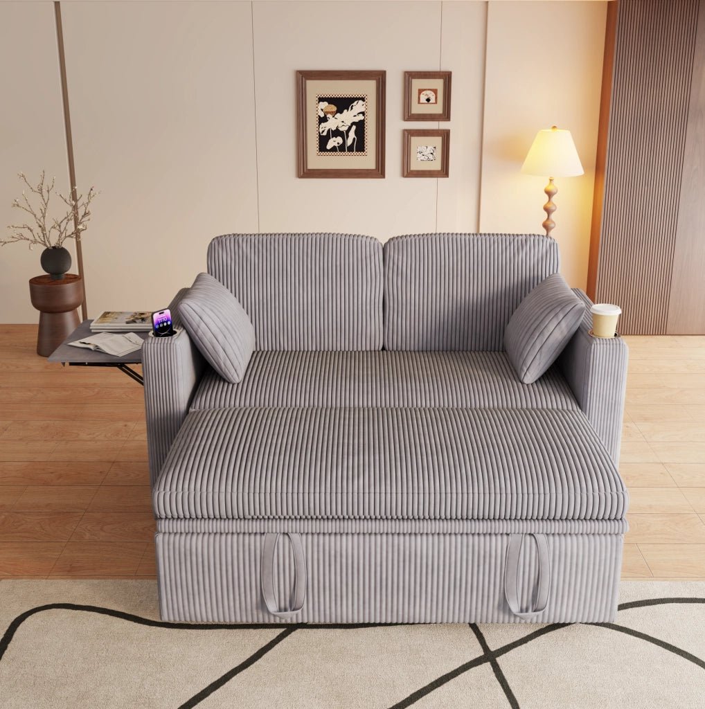 Poltrona letto 3 in 1 in velluto a coste grigio con USB