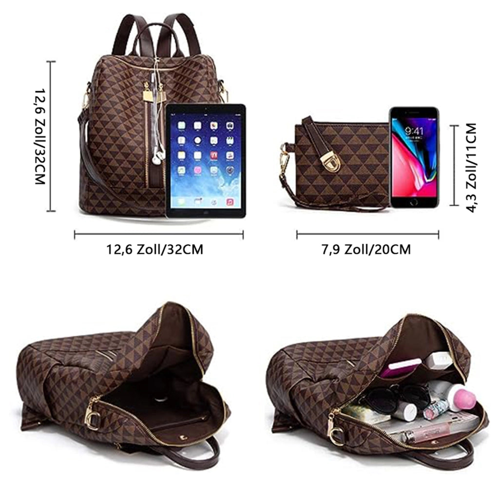 Zaino da donna in PU color caffè con borsa piccola