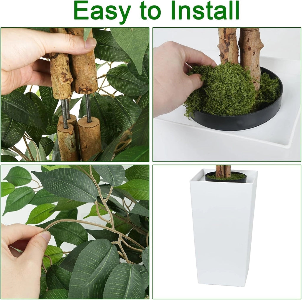Ficus artificiale, altezza 180 cm, con vaso bianco