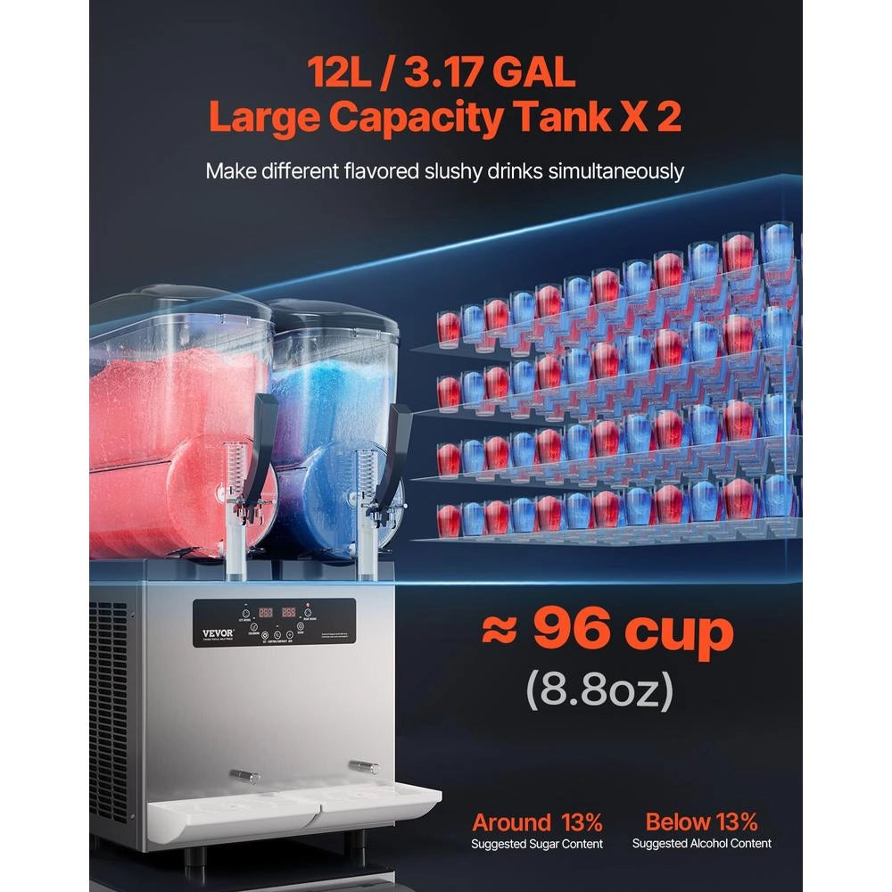 Macchina per bevande ghiacciate 2 x 12 L in acciaio inox XN240B granitore per smoothie e bevande fredde per bar ristorante catering pratico
