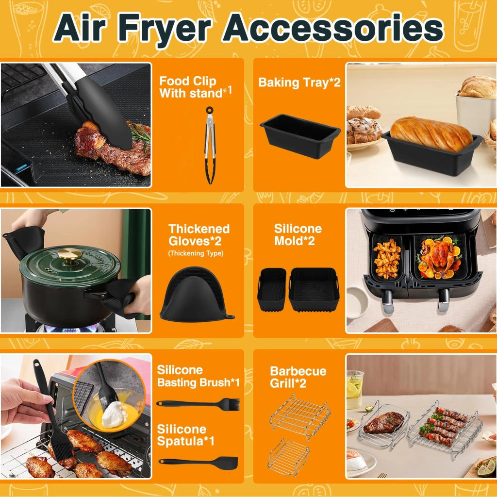 Set di accessori per friggitrice ad aria, 28 pezzi, compatibile con Philips Dual Basket, in silicone