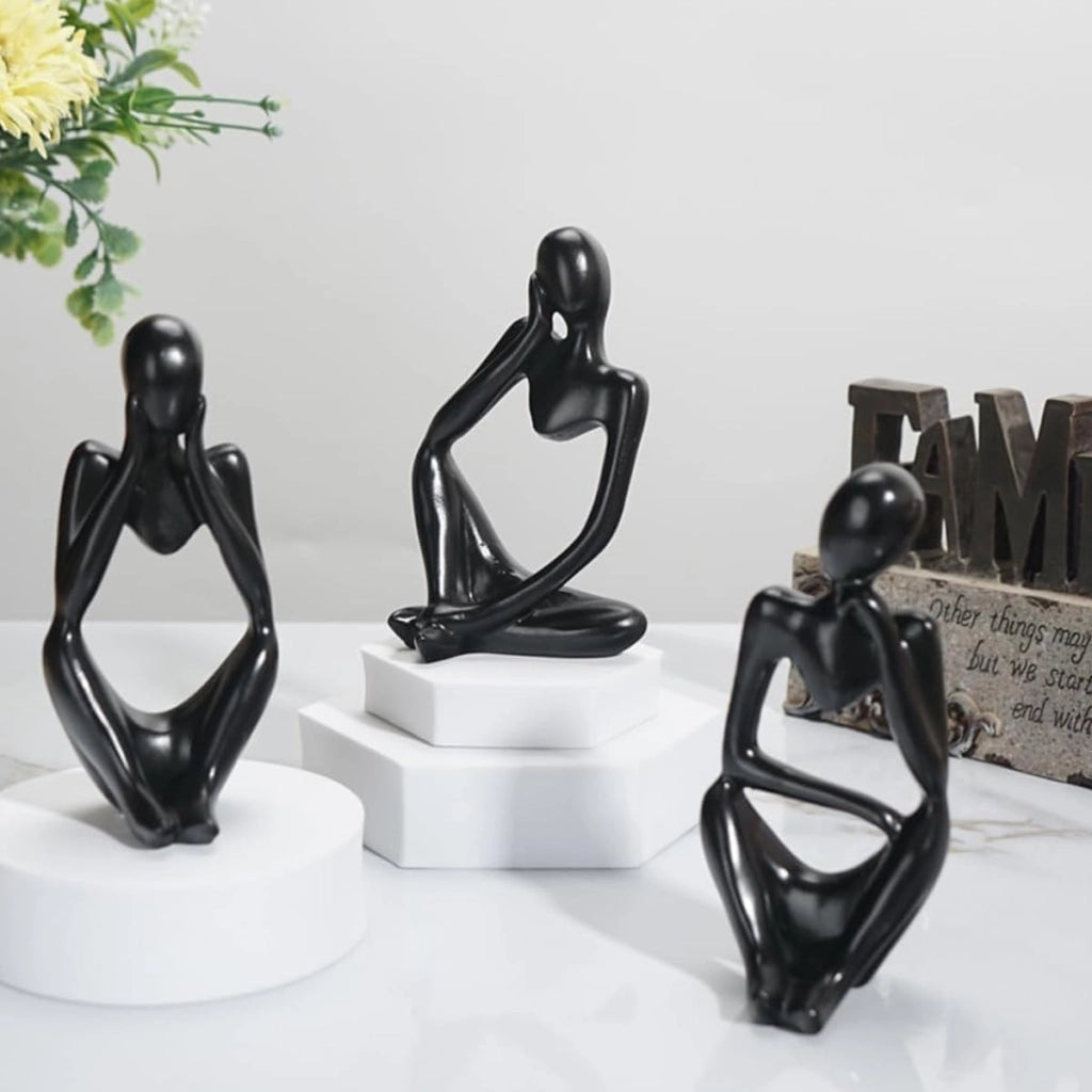 Set di 3 figure astratte per la riflessione, realizzate in resina, colore nero