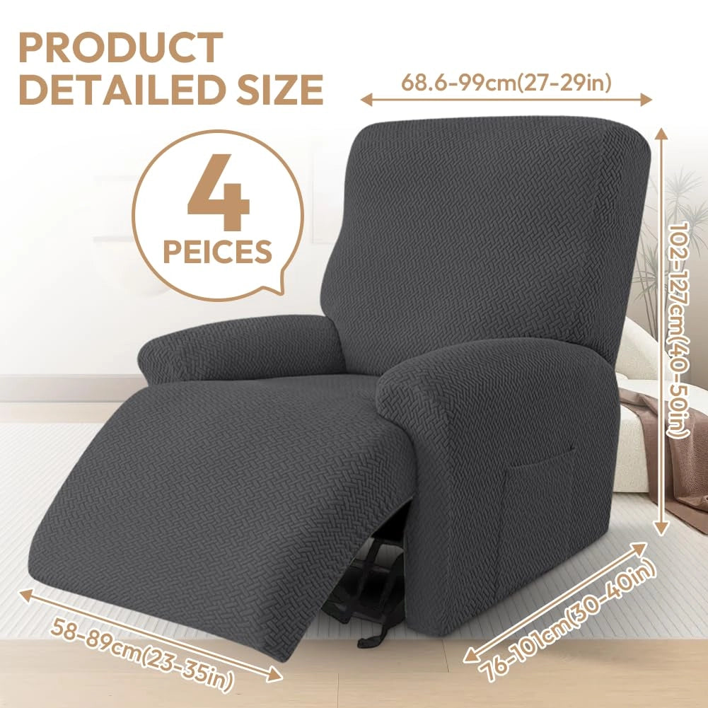 Copripoltrona elasticizzato, set da 4 pezzi, colore grigio scuro, per poltrone relax