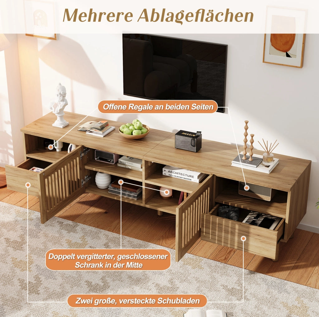 Mobile TV 180 cm in MDF effetto legno con 2 ante e 2 cassetti