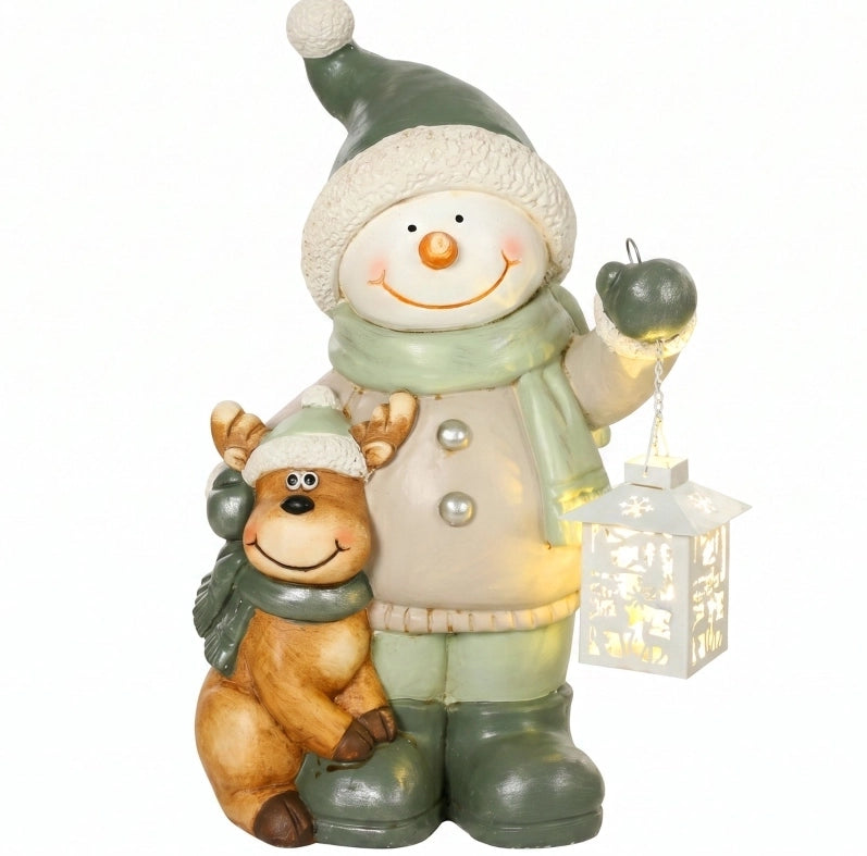 Pupazzo di Neve 43 cm in MGO con Lanterna LED; Timer; per Ingresso